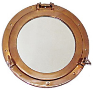 真鍮製　丸窓　鏡L　ガラスL　アンティーク加工